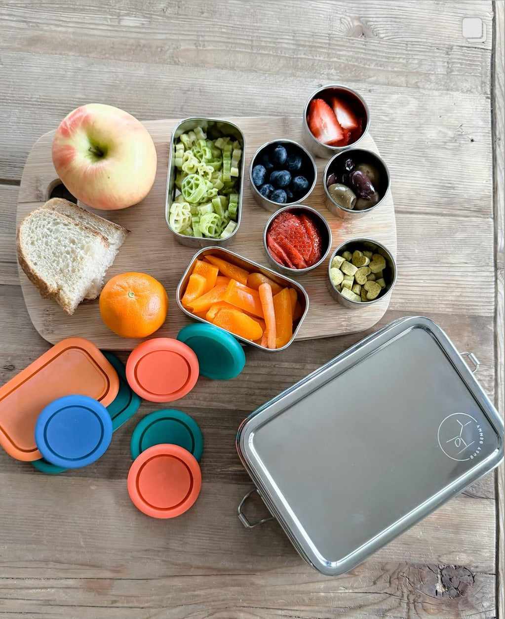 Stainless Steel Snack Rectangle Container Set (Two) for Veggies, Fruit, Chips, Dips and more